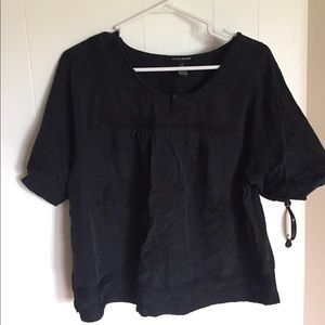 Lucky Brand Silk Charcoal Color Embroidered Shirt